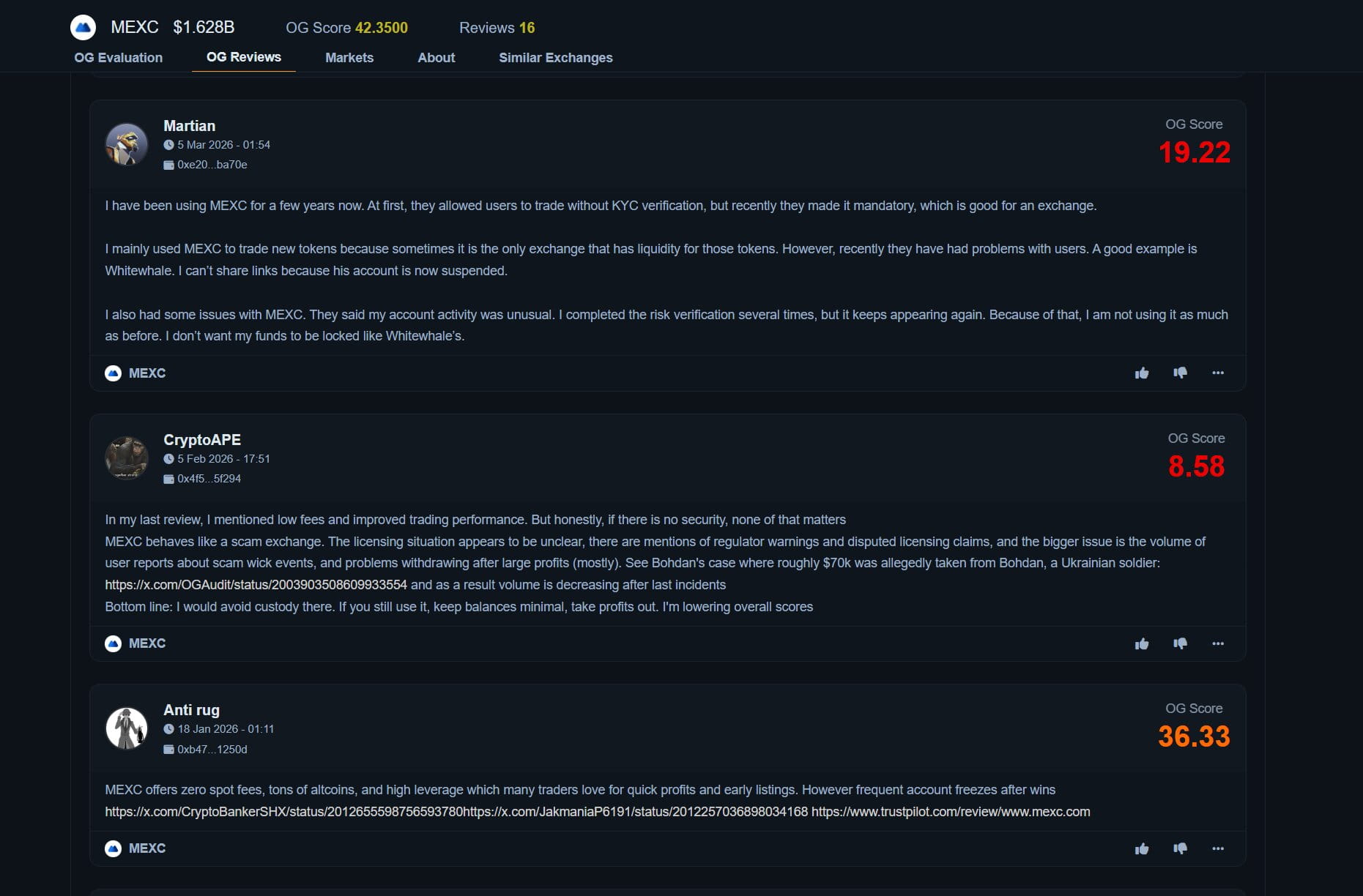 ogaudit mexc exchange, some social audit reviews screenshot