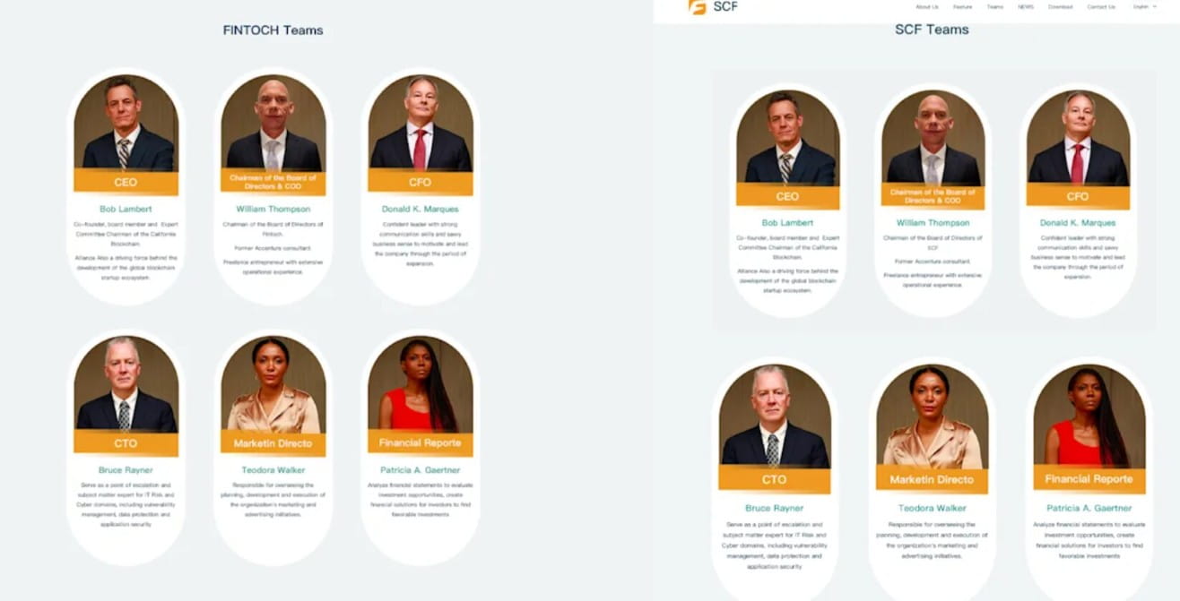 fintoch and sfc crypto rug pull team, fake itentities