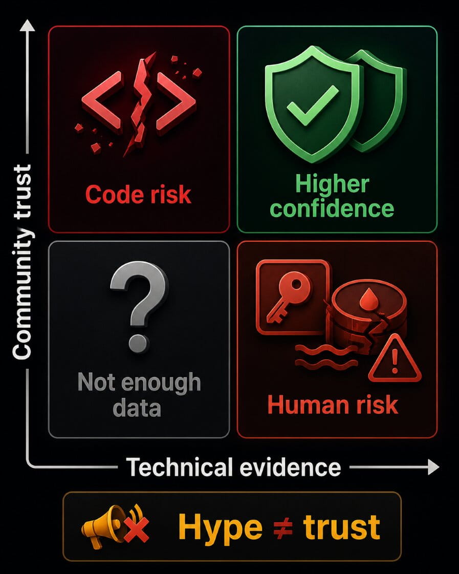 A four zone framework compares technical evidence with community trust and shows where more investigation is needed.