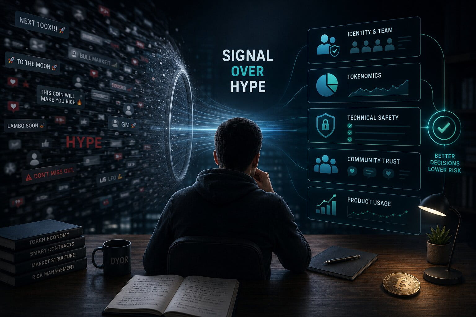 A closing editorial image emphasizes meaningful research signals over market hype and noise.