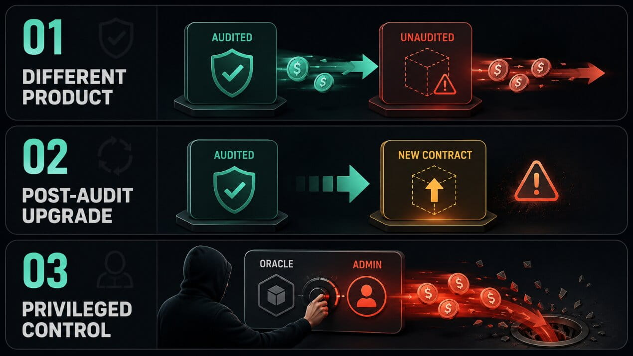 Three ways scammers design around audits using a different product, a later upgrade, or privileged economic controls