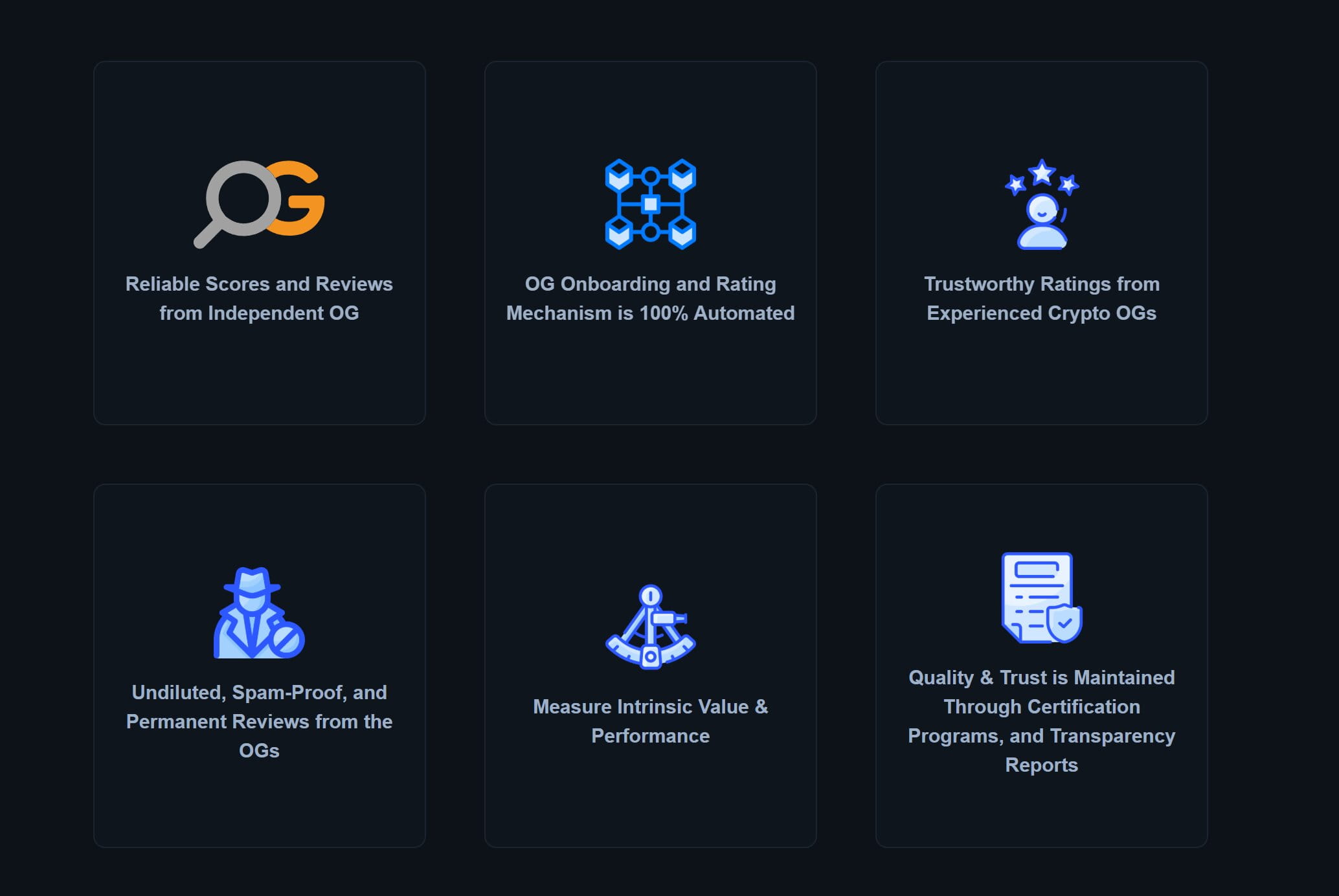 Independent OG reviews and ratings powered by a fully automated onboarding and scoring system&mdash;spam-proof, transparent, and driven by experienced crypto OGs to measure real value and performance. of Coins, tokens and crypto exchanges