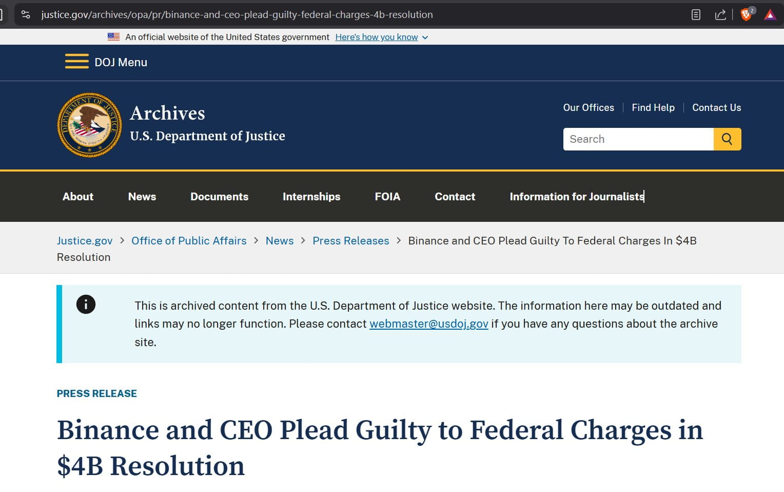 DOJ enforcement pages used as source context for crypto exchange review risk analysis