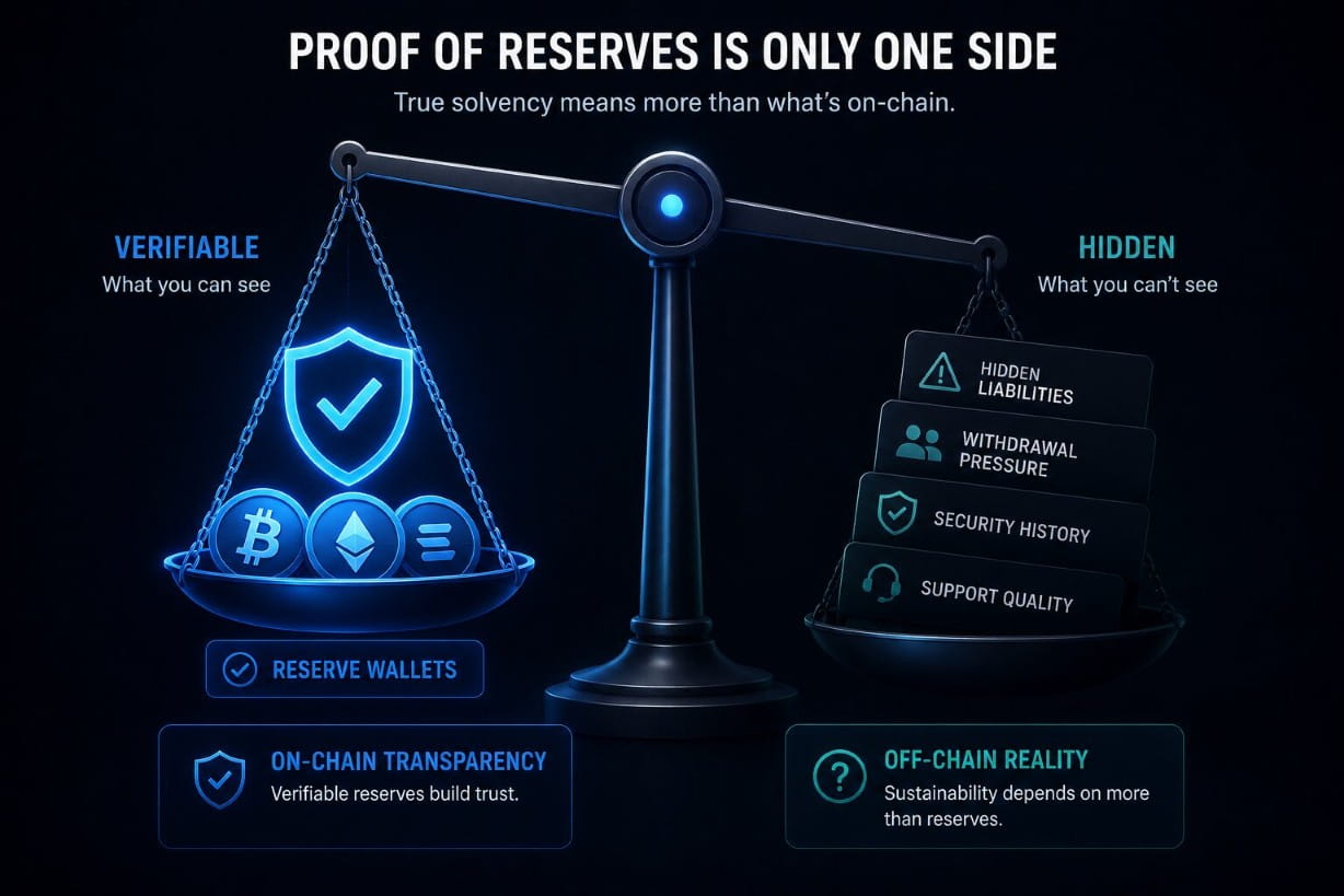Proof of reserves shown as incomplete without liabilities and withdrawal risk context.